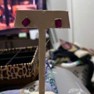 Fuchsia Square Gemstone Stud Earrings - Women Jewelry Earrings
